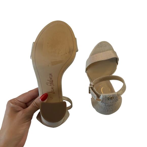 Sam Edelman Yaro Jute Gold Metallic Ankle Strap Heel Sandals Size 5 - Picture 6 of 8